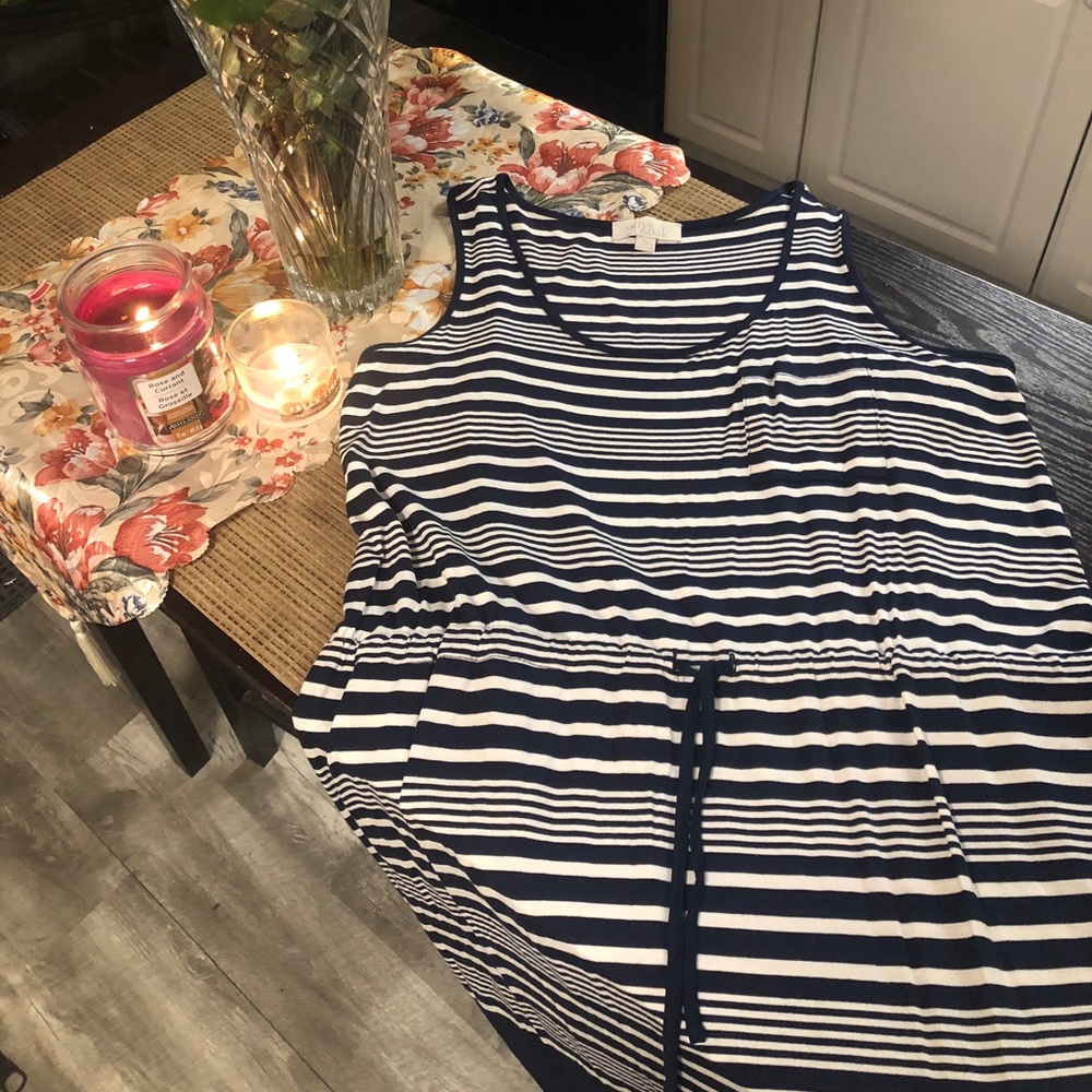 Navy and white stripe dress